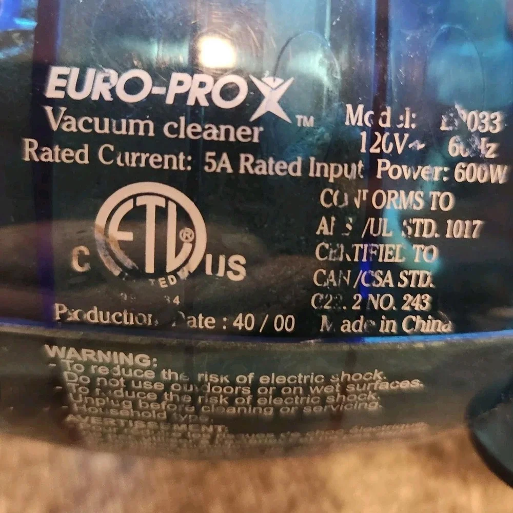 Shark Euro-Pro Hand Held Vacuum Corded EP033 Blue Canister Camper Lightweight